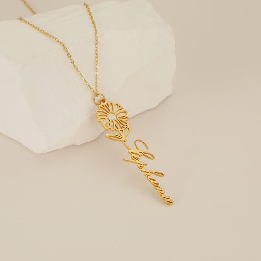 Personalized Birth Flower Name Necklace 🌸