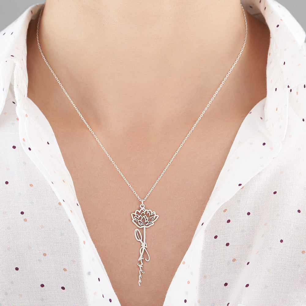 Personalized Birth Flower Name Necklace 🌸 (Free Bracelet Gift)