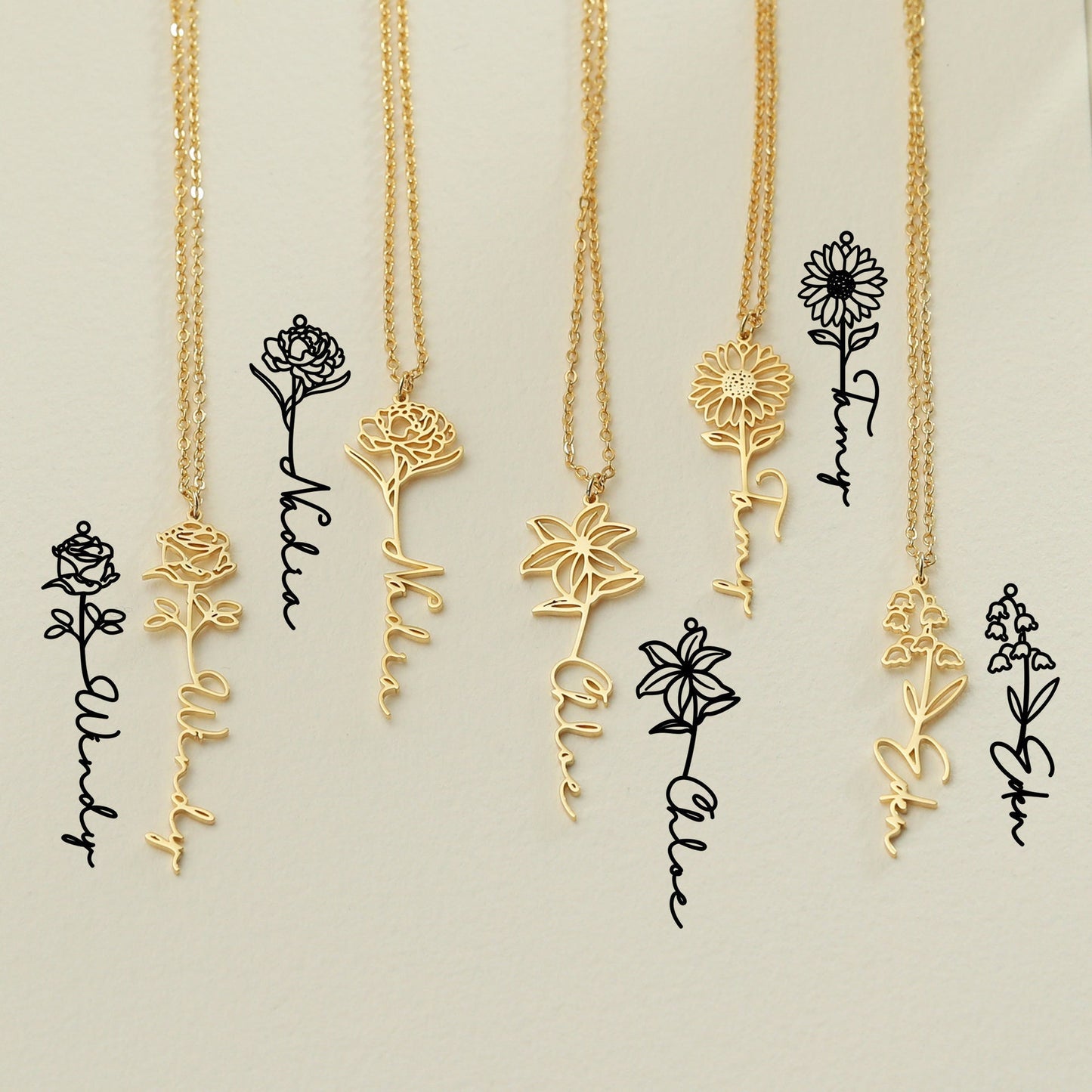 Personalized Birth Flower Name Necklace 🌸 (Free Bracelet Gift)