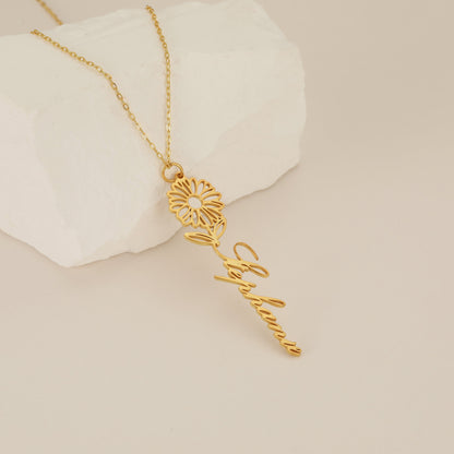 Personalized Birth Flower Name Necklace 🌸 (Free Bracelet Gift)