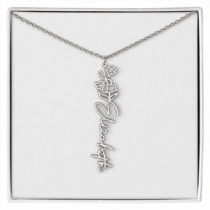 Personalized Birth Flower Name Necklace