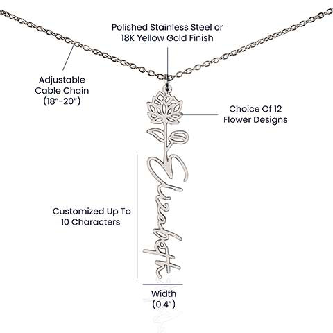 Personalized Birth Flower Name Necklace 🌸 (Free Bracelet Gift)