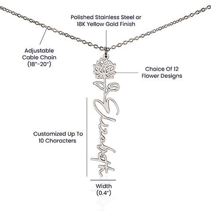 Personalized Birth Flower Name Necklace 🌸 (Free Bracelet Gift)